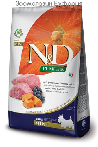 N&D DOG ADULT MINI PUMPKIN с тиква, агнешко и боровинки - насипна 1кг