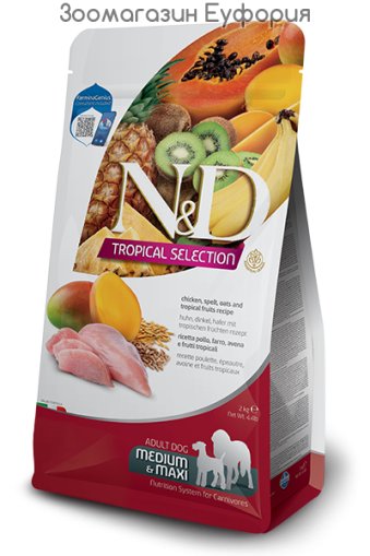 N&D TROPICAL DOG AD MED&MAXI с пилешко, спелта, овес и тропически плодове 10кг