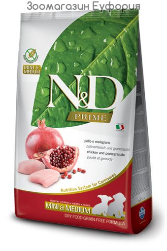 N&D Prime Chicken & Pomegranate Puppy Mini & Medium 7кг–  за подрастващи кученца от дребни и средни породи с пилешко и нар