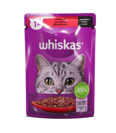 Whiskas Пауч с говеждо месо за котки над 1год. 85 гр