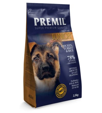 Premil Junior 2.5 kg. Super Premium - за кучета от големи и едри породи до 1 година с пилешко и пуешко месо