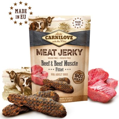 Carnilove Jerky Beef with Beef Muscle Fillet – кучешки лакомства под формата на вкусни барчета, с говеждо